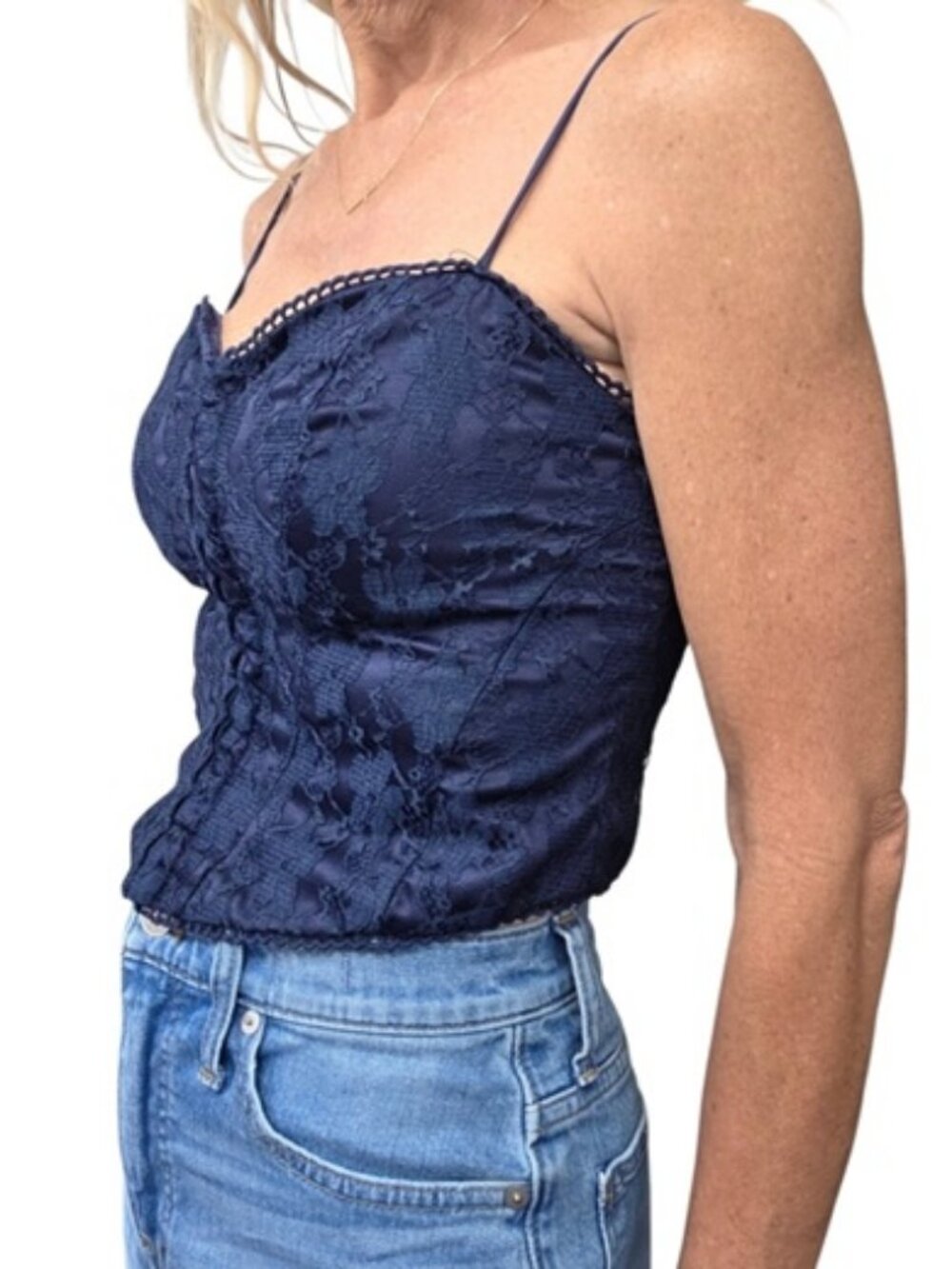 Beverly and Beck Navy Lace Corset Bustier Top Size S